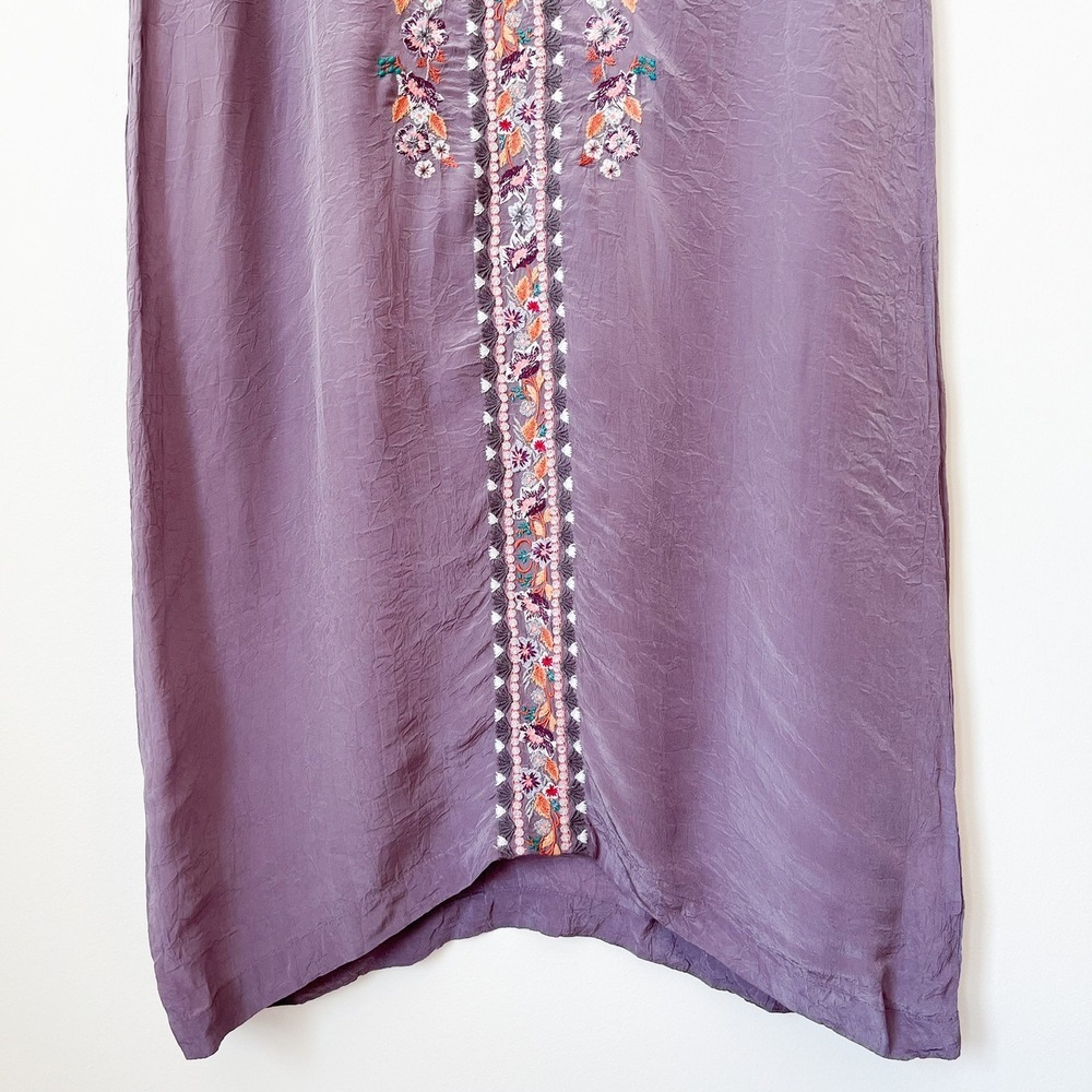Sundance Ayla Purple Floral Embroidered V Neck Crinkle Shift Dress Womens XS - Picture 4 of 13